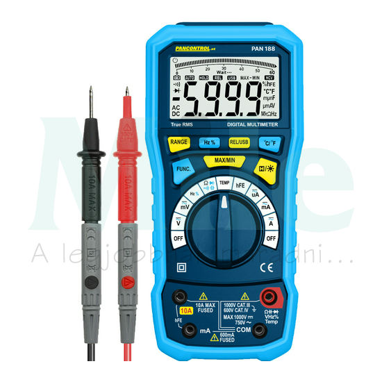 Multiméter V-A-Ohm-µF-°C-Hz USB digitális 1000VDC 750VAC 10ADC 10AAC 60MOhm Pancontrol