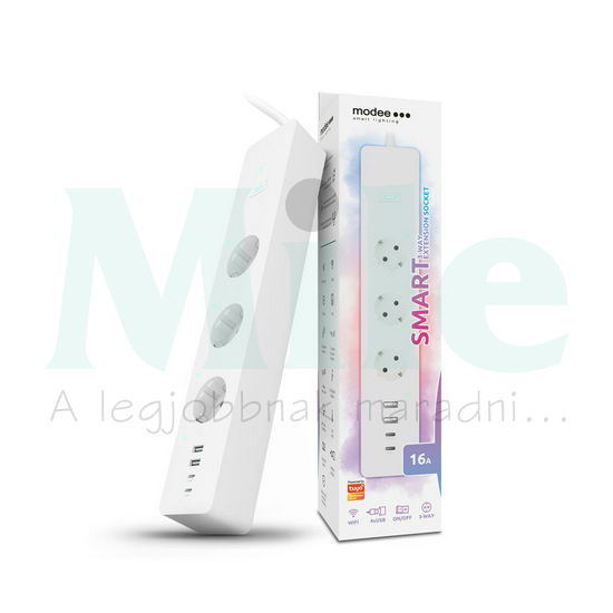 Okos asztali dugaljsáv (Tuya Wi-Fi) 16A 3x2P+E/230V 4xUSB téglalap fehér Smart Modee