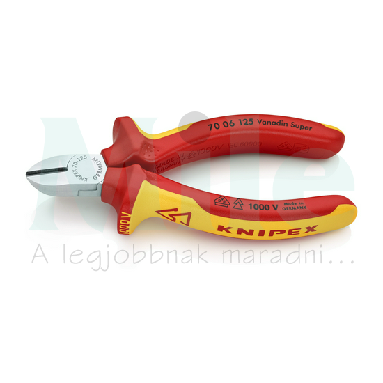 Oldalcsípő fogó 62HRC max.d4/2,3/1,5mm piros-sárga szigetelés normál 125mm szigetelt 1000V KNIPEX