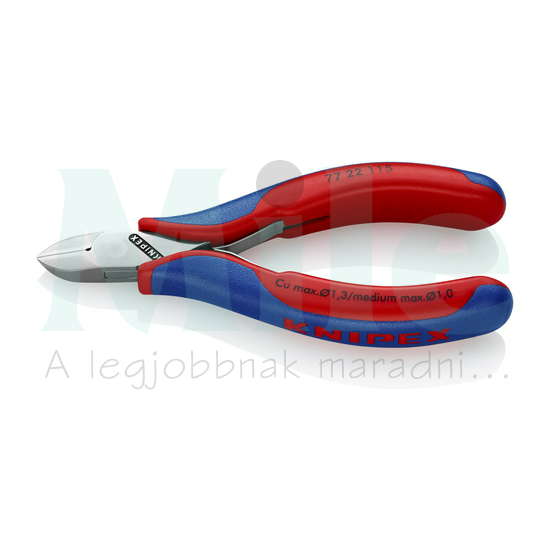 Elektronikai oldalcsípő fogó 57HRC max.d1,3/1mm nyitórugós piros-kék normál 115mm KNIPEX