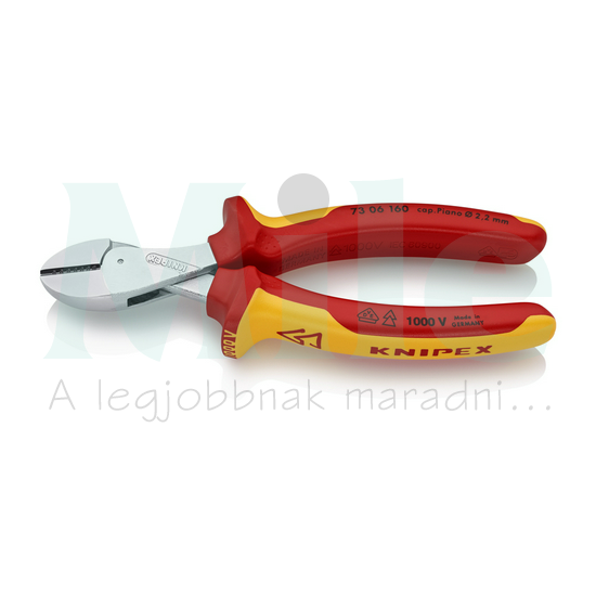 Oldalcsípő fogó nagy áttételű max.d4,8/3,8/2,7 piros-sárga normál 160mm szigetelt 1000V KNIPEX