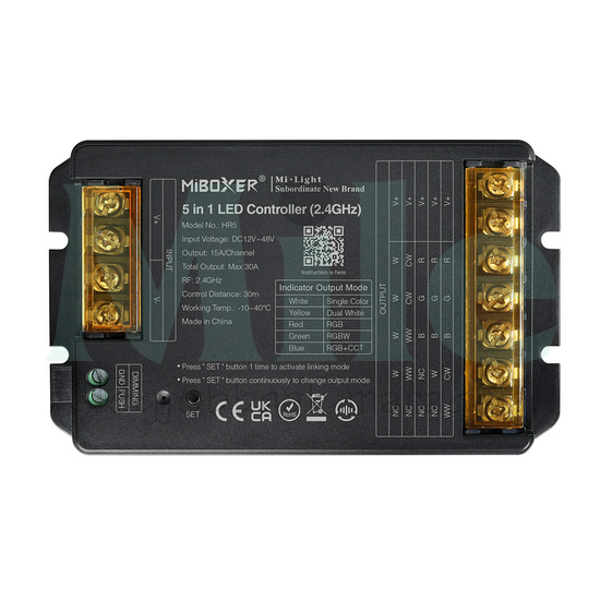 RF LED vezérlő 2,4GHz 5in1 dimmer/CCT/RGB/RGB+W/RGB+CCT 360-720W 12-48V 30000mA IP20 Mi-Light
