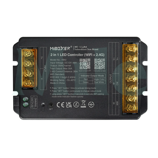 RF LED vezérlő WiFi+2,4GHz 2csatorna 2in1 dimmer/CCT 360-720W 12-48V 30000mA IP20 Mi-Light
