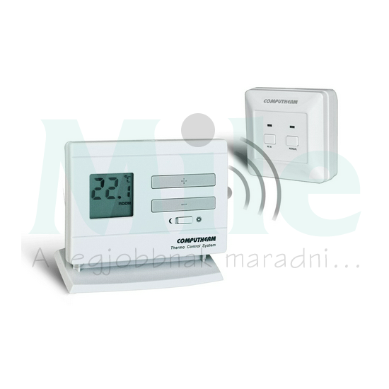 RF szobatermosztát LCD (2xAA1,5V-elemes) +868MHz vevő 5°C- 40°C elem falonkívüli fűtés QUANTRAX