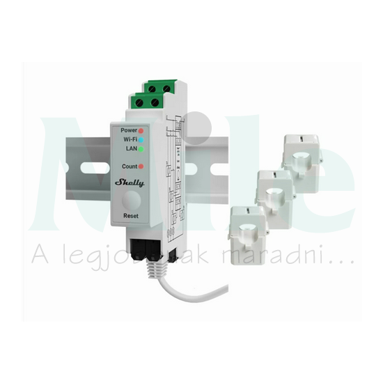 Fogyasztásmérő 3F Modbus WiFi LAN Bluetooth áramváltós 120A elektronikus 100-260V 1M PRO Shelly