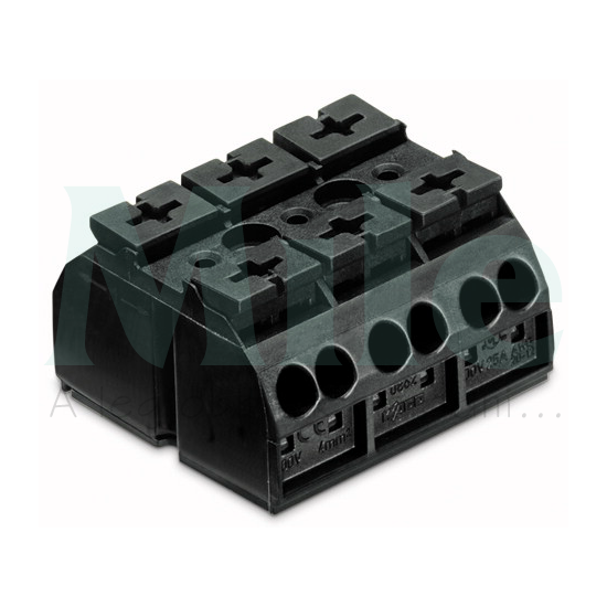 Sorkapocsblokk 3x4mm2 fekete 3P csavaros 3csatl./<6mm2 WAGO