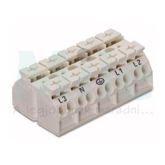 Sorkapocsblokk L3+N+PE-L1+L2 4mm2 fehér 5P csavaros 5csatl./<6mm2 WAGO