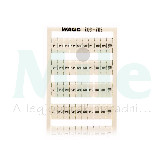 Sorkapocsjelölő lap 1-10 függőleges fehér 4mm-modultáv WAGO