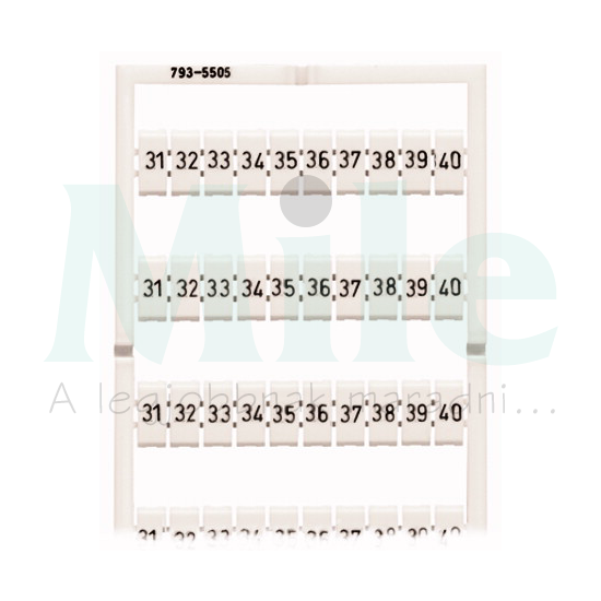 Sorkapocsjelölő lap 31-40 nyújtható 5-5,2mm vízszintes fehér 5mm-modultáv WAGO