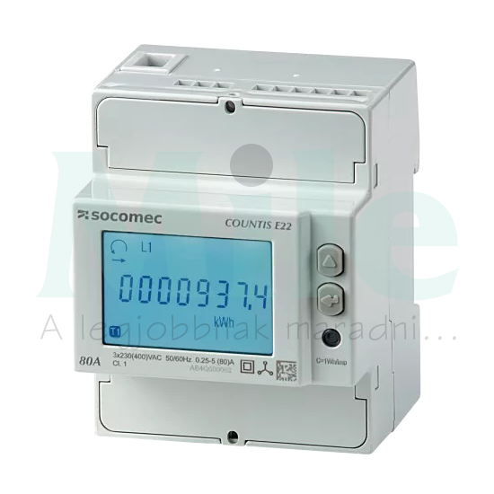 Sorolható fogyasztásmérő 3F LCD S0 MID 80A direkt elektronikus 320-480V/ 4M Countis E22 SOCOMEC