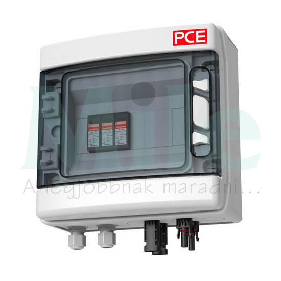 Szolár DC elosztó komplett 1kV 1MPPT I+II-túlfesz 4xMC4 2xM16 IP65 PCE