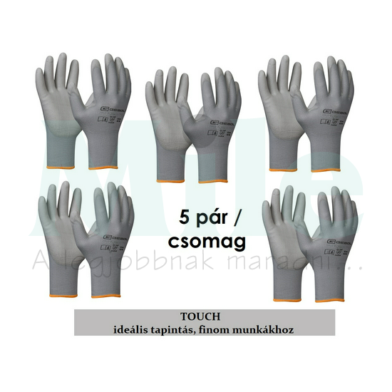 Védőkesztyű (5 pár/csomag) varrásmentes pár 5-ujjas 11/ XXL-méret poliészter PU-bevonat szürke Nano Flex Grau GEBOL