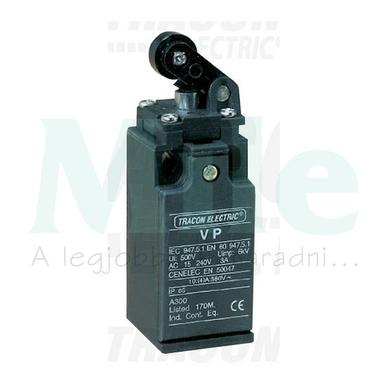 Végálláskapcsoló műanyag 1ny 1z görgős kar 2A/AC15/230V IP65 csúszó érintkező VP TRACON