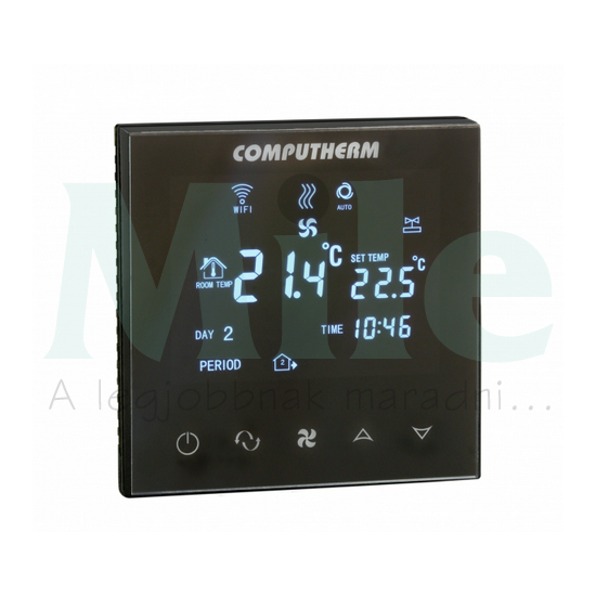 WiFi okostermosztát ´2/4cső FanCoil-hoz LCD/fix felirat 5z ki/be APP 3A/ 230V 50°C QUANTRAX